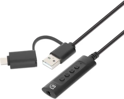 Produktbild von Manhattan 153560, Schwarz, USB-C & USB-A, USB-A & 3.5 mm, Männlich, Weiblich, Polyvinylchlorid (PVC)
