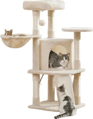 Image de Yaheetech Arbre à chat 106 cm H Arbre à chat avec niche pour chat Griffoir stable Maison pour chat, Beige