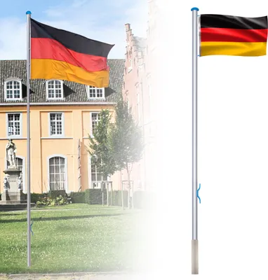 Produktbild von LARS360 Aluminium Fahnenmast Flaggenmast Flagge Mast Schule Stabil 6,5m inkl Deutschlandfahne 150 * 80cm, Bodenhülse 50cm
