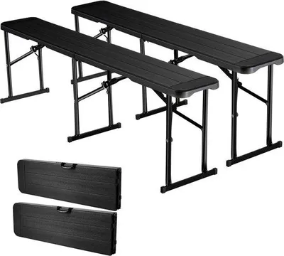 Zdjęcie produktu dla Składana ławka / ławka do piwa - 2-częściowy zestaw 182 cm - Składana - Przenośna - Siedzisko HDPE - Nośność 150 kg na siedzisko - Z 2 torbami transportowymi - Czarny