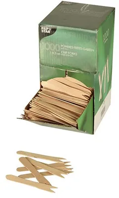 Produktbild von Papstar Pommes Gabeln aus Holz in praktischem Spenderkarton 1000 Stück