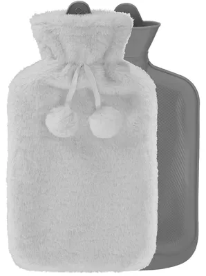 Productafbeelding van Warmwaterkruik- Pluche -Hoes - 2L - Inhoud - Pijnverlichting- Ontspanning -Grijs