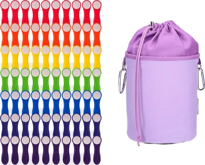 Produktbild von trendfinding 70 Wäscheklammern Regenbogen Edelstahl und 1 Canvas Wäscheklammerbeutel Flieder