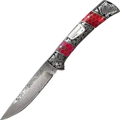 Obrázek produktu pro Damaškový outdoorový skládací nůž CO-32805 DB3159 - Červená KP32805