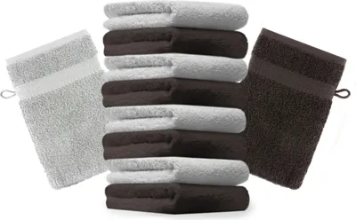 Produktbild von Betz 10 Stück Waschhandschuhe 16x21 cm PREMIUM 100% Baumwolle  Farbe: silbergrau und dunkelbraun