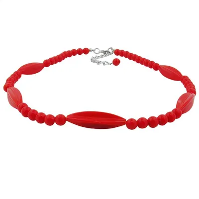 Produktbild von Kette Rillenolive und Perle rot Kunststoff Verschluss silberfarbig 42cm rot 42 cm