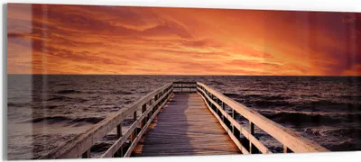 Produktbild von DEQORI Glasbild Echtglas 125x50 cm 'Steg ins Abendrot' Wandbild Bild modern Deko