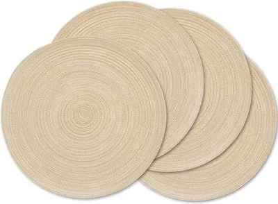 Imagen del producto de Uniqoos® Juego de 6 individuales redondos, diámetro 38 cm, de algodón y polipropileno, trenzados, lavables, resistentes al calor y antideslizantes, ideales para la cocina y el comedor