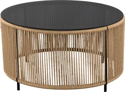 Produktbild von Couchtisch - Ø 75 cm - Schwarz - Sicherheitsglas - Kordelbespannung - Metallgestell