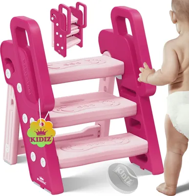 Produktbild von KIDIZ® Tritthocker für Kinder Trittleiter Klappbar mit 3 Stufen | Faltbarer Lern-Turm ab 18 Monaten bis 6 Jahren | Robust | Sicherer & Stabiler Trittschemel | Höhenverstellbar Rutschfest
