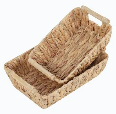 Productafbeelding van Ibenzoa® Opbergmand-set (2 stuks) – 40x25x28 cm (buitenafmetingen) / 35x22x20 cm (binnenafmetingen), gemaakt van gerecyclede vezels en een stevige kunststofstructuur, met verstevigde handgrepen