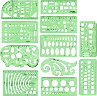 Produktbild von 11 Stücke Kunststoff Mess Lineal, Architektur Zeichnungen Vorlagen, Gebäude Schalung, Schablonen Geometrische Zeichnung, Zeichnungen Schablonen Werkzeug für Büro- und Schulhausschalung