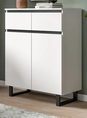Produktbild von Kommode "Gelia" Weiß mit Schwarz , Highboard 80 x 99 cm mit Soft-Close-Funktion