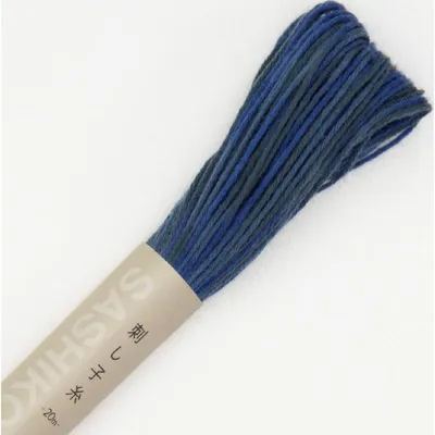 Image de Fil à broderie Sashiko Olympus, en coton, pelote d'environ 20 mètres, couleur 98, bleu multicolore, fabriqué au Japon