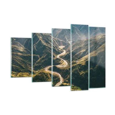 Produktbild von Bilder auf glas - 5 Teile - Berge Weg Wald - 150x100cm - Glasbilder - Wandbilder - Bilder - zum Aufhängen bereit - Wanddekoration aus Glas - Glas Bilder - Wandbild auf Glas - GEG150x100-4700