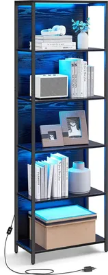 Obrázek produktu pro šESTIPATROVÝ REGÁL S NASTAVITELNÝM LED OSVĚTLENÍM, POLICE S OCELOVÝM RÁMEM, 30,3 X 60 X 178,6 CM, DO OBÝVACÍHO POKOJE, LOŽNICE, PRACOVNY,