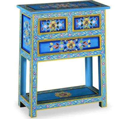 Image de Buffet avec tiroirs en bois massif Mango Turquoise Peint à la main