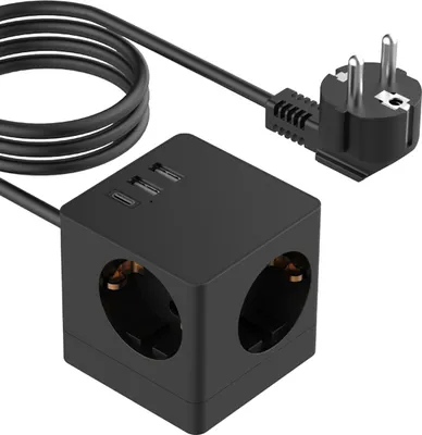 Immagine prodotto di Accezz PowerCube Strip | 6-in-1 - 1x USB-C + 2x USB-A + 3x Steckdose - 4000 Watt - Schwarz