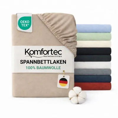Produktbild von Komfortec Jersey Spannbettlaken 140x200 cm, 100% Baumwolle, Beige