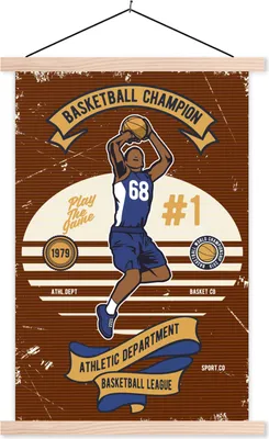 Produktbild von MuchoWow® Textilposter Mancave - Basketball - Vintage - Zitate 120x180 cm mit holzfarbenen Rahmen - Textil-Plakat