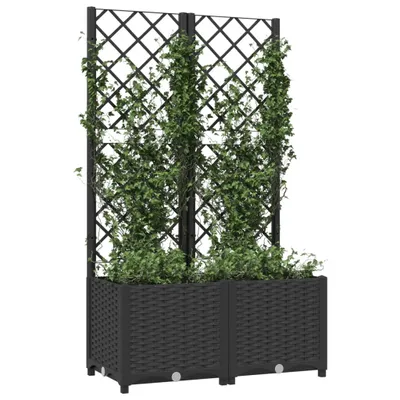 Produktbild von vidaXL Pflanzkübel mit Spalier Schwarz 80x40x136 cm PP - Blumentöpfe & Pflanzgefäße
