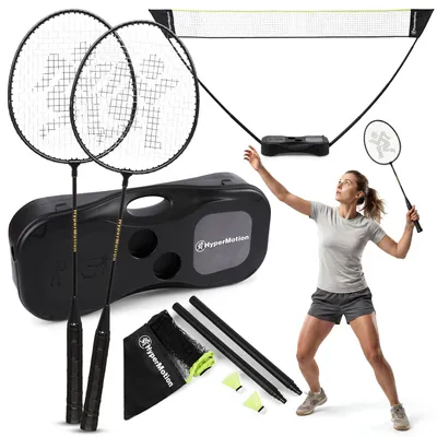 Zdjęcie produktu dla HyperMotion HYP118 BDM SET CASE, zestaw do badmintona z siatką i walizką, 2 rakiety 2 lotki, przenośny do ogrodu i na plażę