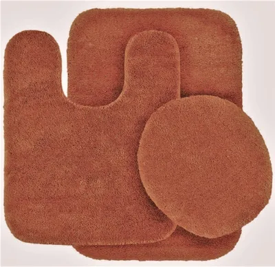 Produktbild von s, traditionelles, rutschfestes 3-teiliges Badematten-Set in Unifarbe, bestehend aus U-förmiger Konturmatte, Badematte und WC-Deckelbezug mit Gummirückseite. Farbe: Rost Nr. 6