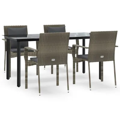 Image de vidaXL Salon de jardin 5 pièces avec coussins noir et gris Poly rotin