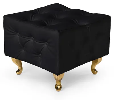 Produktbild von MG Design Polsterhocker in Schwarz 50 x 50 cm - Gepolsterter Sitzhocker mit Knopfheftung und Goldfarbenen Beinen