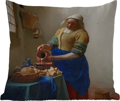 Produktbild von MuchoWow® Outdoor Kissen - Das Milchmädchen - Gemälde von Johannes Vermeer - 50x50 cm - Wetterfest - Lounge Kissen - Komfortabel - Kissen mit Bild