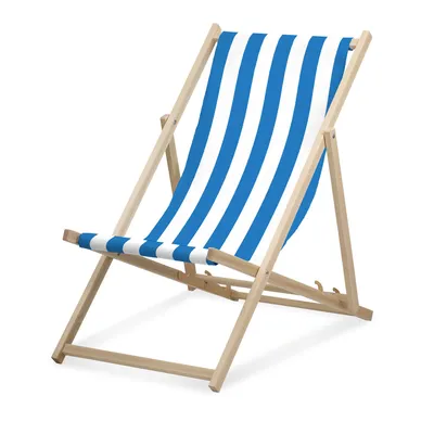 Image de Chaise longue - rayures larges - bleu clair - pliable - en bois de hêtre - supporte jusqu'à 95kg - dossier réglable en 3 positions - Chaise longue de plage
