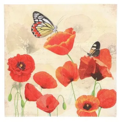 Produktbild von Servietten, 3-lagig 1/4-Falz 33 cm x 33 cm "Poppy Flowers"