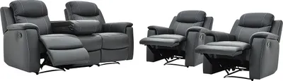 Produktbild von 3-Sitzer Ledersofa und 2 Sessel EVASION mit Relaxfunktion - Grau