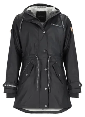 Produktbild von Wattlöper Damen Regenparka mit Kapuze und Taillenzug - Beschichteter Regenmantel in Dunkelblau Größe L