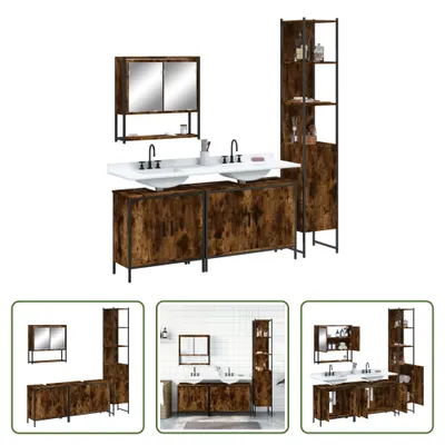 Produktbild von The Living Store 4-tlg. Badmöbel-Set Räuchereiche Holzwerkstoff