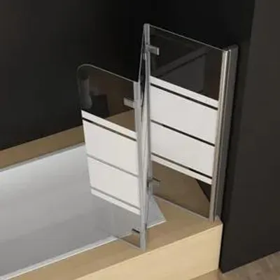 Produktbild von 140 x 140 cm Duschwand für Badewanne Dusche Duschabtrennung 3 Teilig Faltwand 5mm ESG Glas mit Weiße Streifenmuster 360º Schwenkbar Klappbare Glaswand