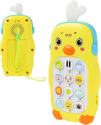 Productafbeelding van Speeltelefoon Kinderen - Rollenspel Mobiel - Ontdekken en Leren - Afneembare Draaghulp - 14 cm - Geel