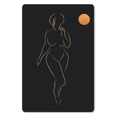 Produktbild von MuchoWow® Mauspad Mousepad Frau - Mond - Schwarz und Gold - Strichzeichnung 18x27 cm - Mousepads - Maus Mat - Pad - Mausunterlage