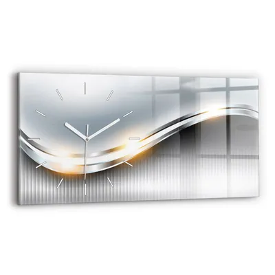 Produktbild von Wallfluent Wanduhr – Stilles Quarzuhrwerk - Uhr Dekoration Wohnzimmer Schlafzimmer Küche - Zifferblatt mit Strichen - weiße Zeiger - 60x30 cm - Metallabstraktion
