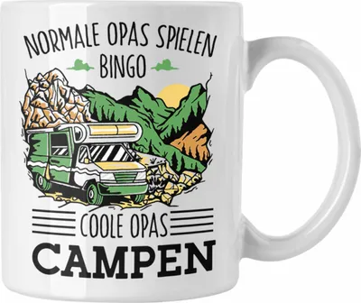 Produktbild von Trendation - Camping-Tasse "Normale Opas Spielen Bingo, Coole Opas Campen" Geschenk Opa-Camper (Weiß)