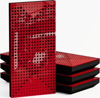 Zdjęcie produktu dla 4-pak - Wąski panel akustyczny pochłaniający dźwięk | 50 x 25 cm | Model-Grubość-Kolor: (WILDS - 33 mm | Czerwony błyszczący plastik]