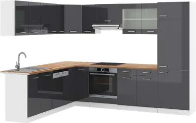 Immagine prodotto di Cucina angolare completa Vicco R-Line Antracite lucido/bianco 287 x 60 cm , PL Rovere, Model 42304