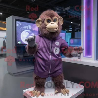 Produktbild von Lila REDBROKOLY Affe Maskottchen Kostüm Charakter bekleidet mit einem Überwurf und Smartwatches
