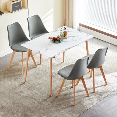 Produktbild von H.J WeDoo Esstisch 110x70x73 cm, Küchentisch Esszimmertisch für 2-4 Personen, Rechteckig Tisch mit Buchenbeine, Modern Design, Marmor Optik
