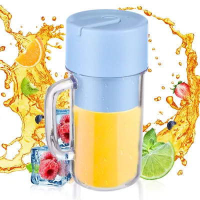 Obrázek produktu pro Přenosný stolní mixér na koktejly a smoothie, 340 ml, mini stolní mixér s rukojetí, 6 nožů, vodotěsný, USB-C nabíjecí port, osobní mixér pro Zu