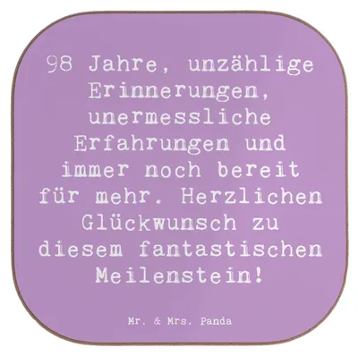 Produktbild von Mr. & Mrs. Panda Tischuntersetzer Spruch 98. Geburtstag - Lavendeltraum - Geschenk, Feier, Geburtstagsgeschenk, Happy Birthday, Erfahrungen, Untersetzer für Gläser