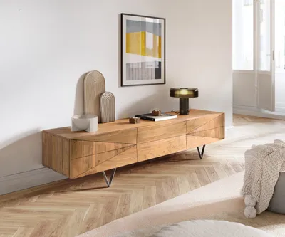 Produktbild von DELIFE Designer-Lowboard Wyatt 175 cm Akazie Natur 2 Türen 1 Klappe