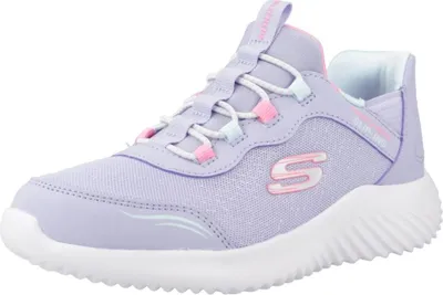 A single Skechers Bounder-Simple Cute shoe in purple and pink.