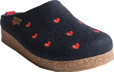 Produktbild von Haflinger Damen Pantoffel Hausschuh Wolle Grizzly Cuoricini 741031, Größe:39 EU, Farbe:Blau