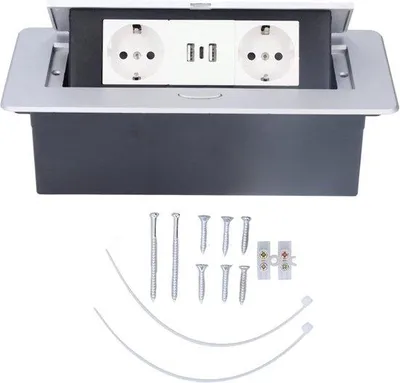 Obrázok produktu pre Vstavaná kuchynská zásuvka s vyskakujúcim krytom, vodotesná – 2 zásuvky, 2 USB porty na nabíjanie